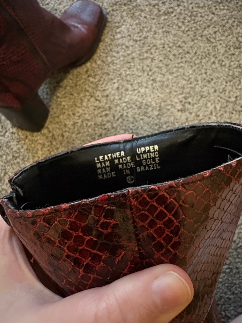 Nine West Red Leather, Snake-Print, Square Toe Ankle Boots—Y2K Rockstar - Picture 4 of 5